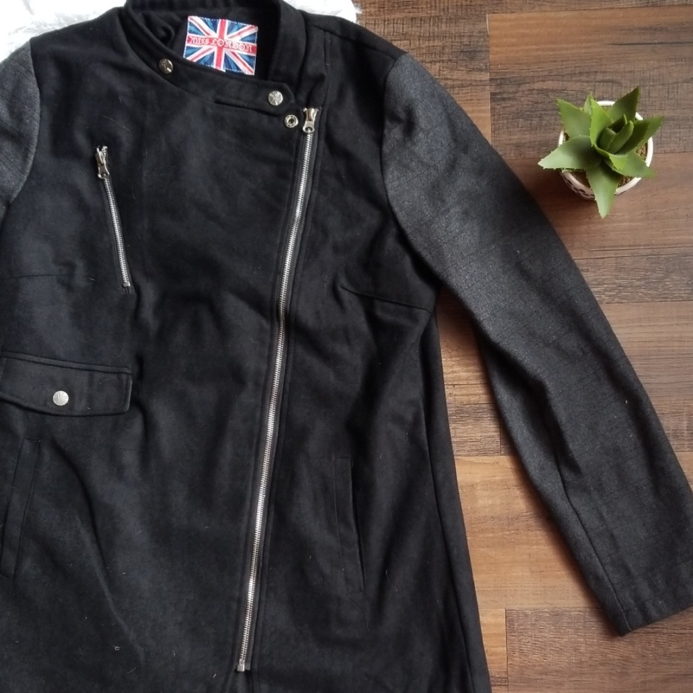 Miss London Jacket Large EUC Black Grey Pockets
